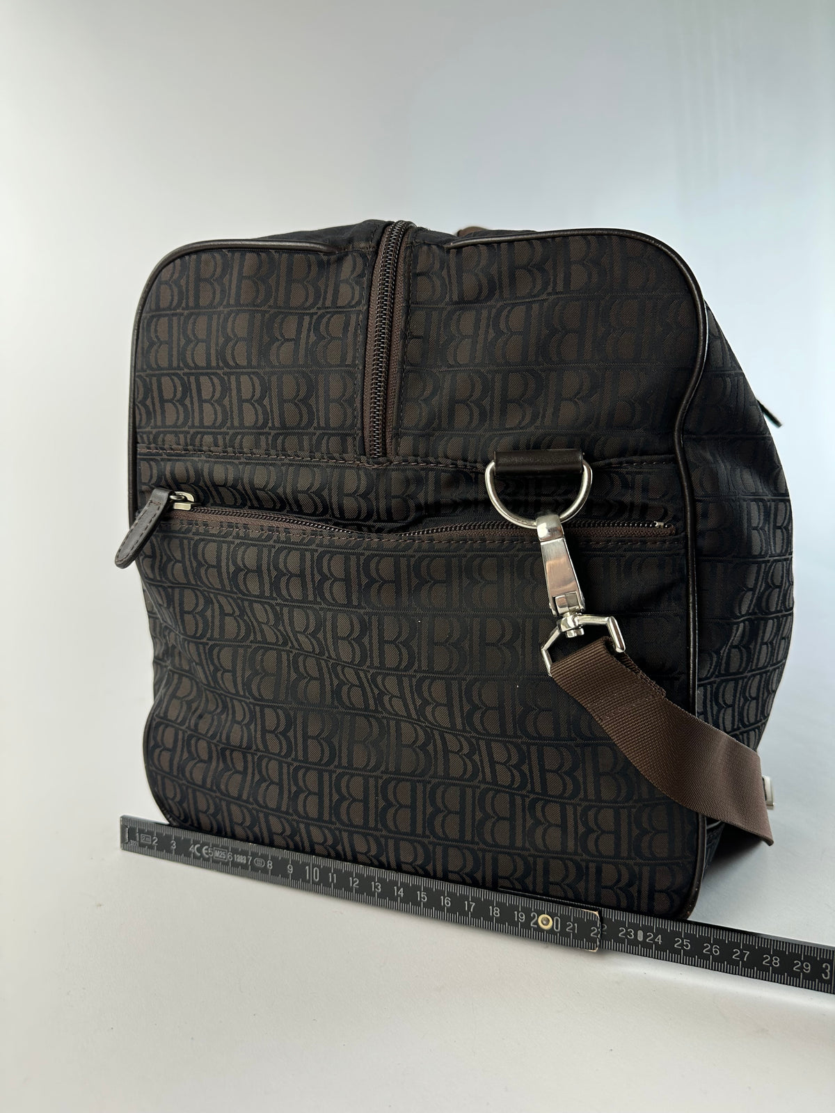 Vintage Balmain BB Monogram Canvas Duffle Bag Late 1990s Dark Brown