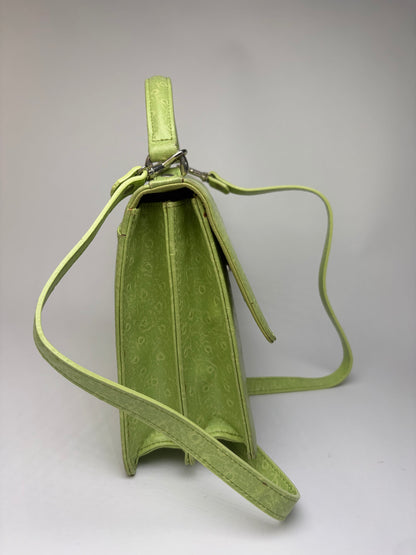 Vintage Roberto Embossed Leather Flap Crossbody Bag Early 2000s Light Green