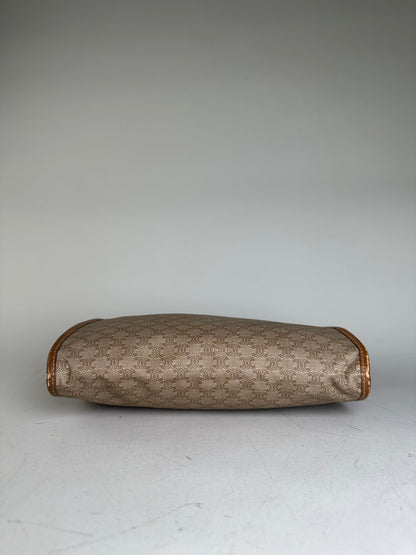 Vintage Celine Coated Canvas Pouch Beige Tan Gold Zip