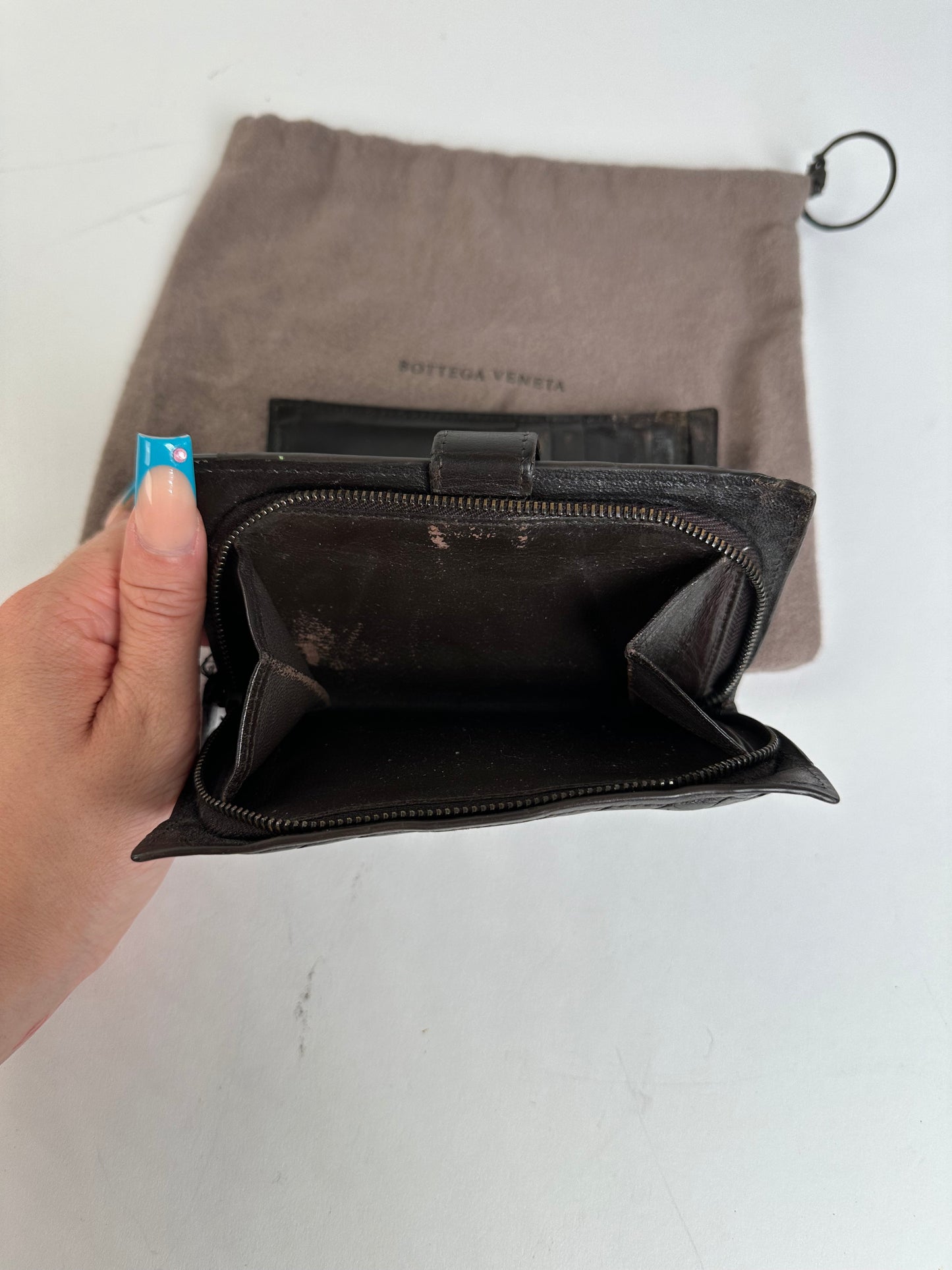 Vintage Bottega Veneta Woven Leather Wallet Black Silver