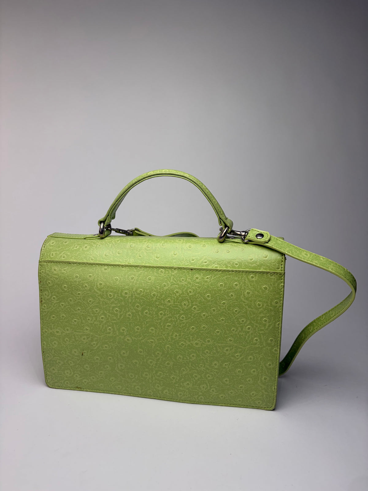 Vintage Roberto Embossed Leather Flap Crossbody Bag Early 2000s Light Green