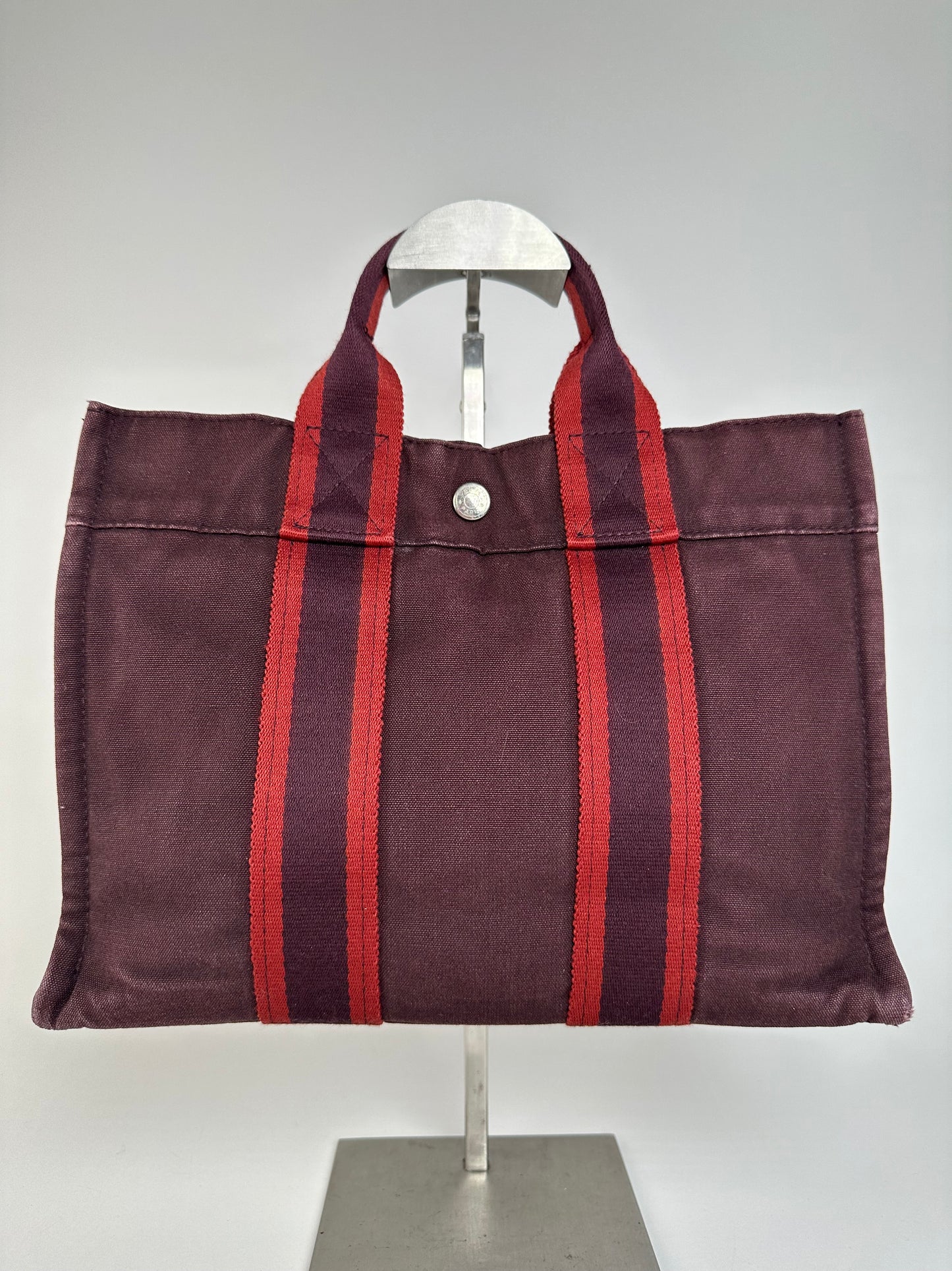 Vintage Hermes Canvas Mini Tote Bag Purple Red
