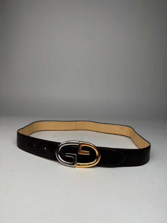 Vintage Gucci Leather Bicolor GG Belt brown