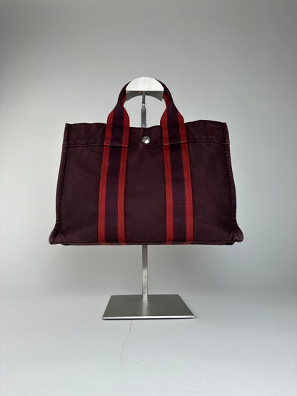Vintage Hermes Canvas Mini Tote Bag Purple Red
