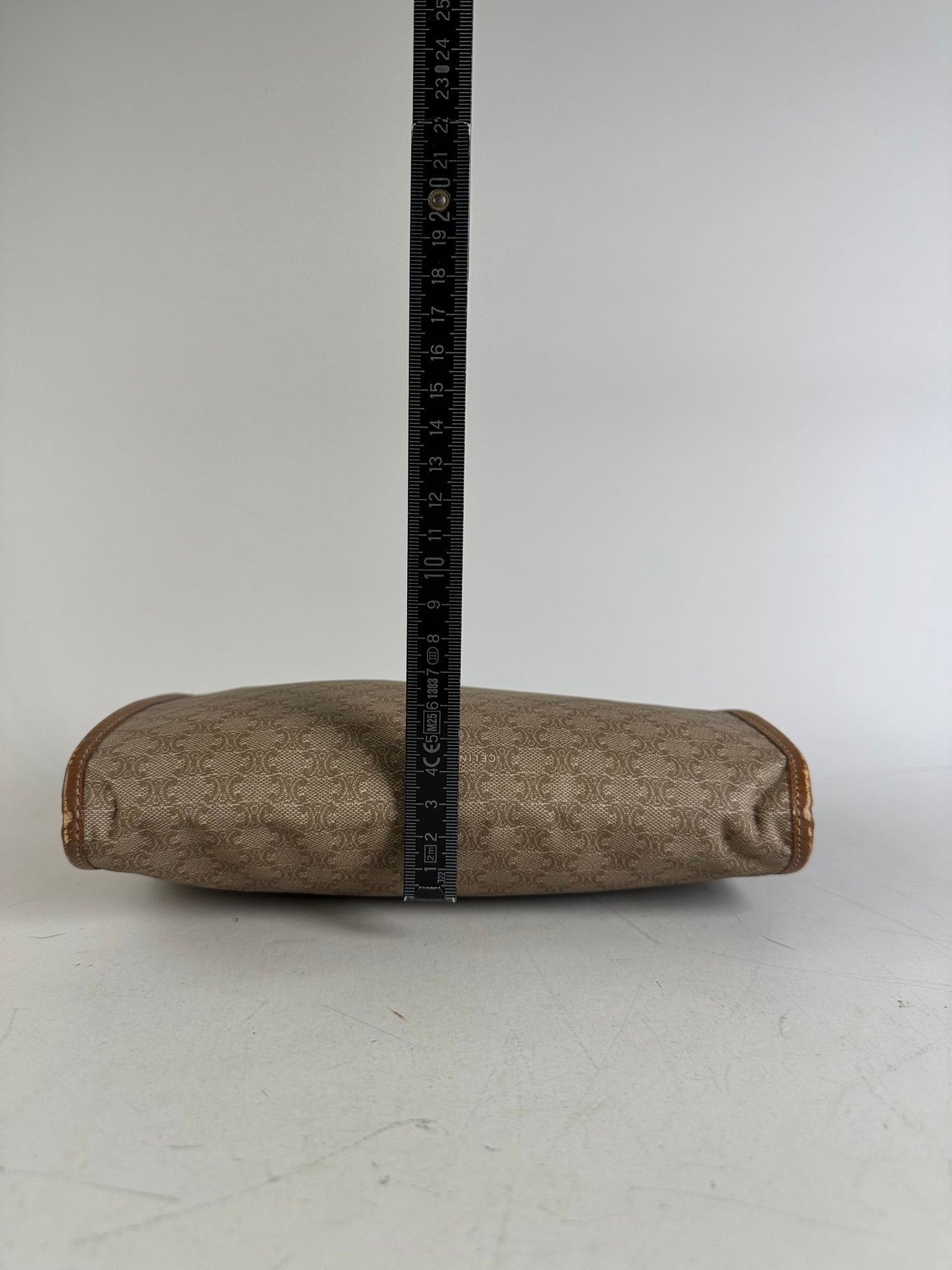 Vintage Celine Coated Canvas Pouch Beige Tan Gold Zip