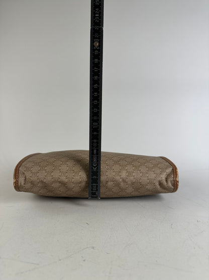 Vintage Celine Coated Canvas Pouch Beige Tan Gold Zip