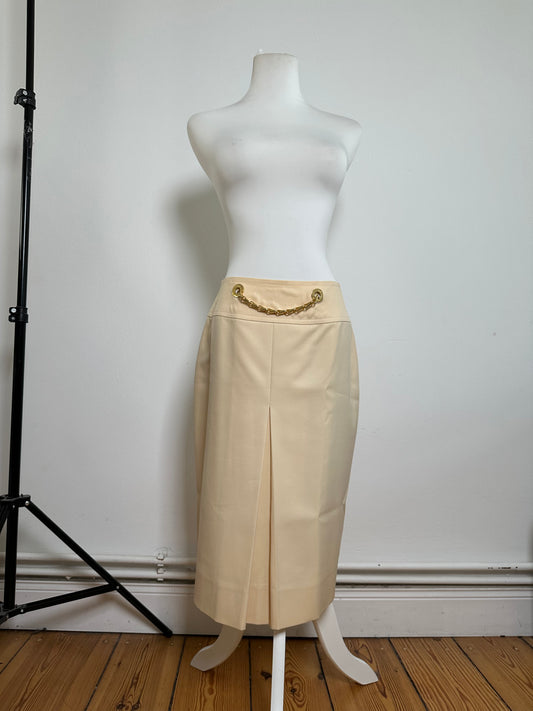 Vintage Celine Wool Skirt Cream Gold Chain M