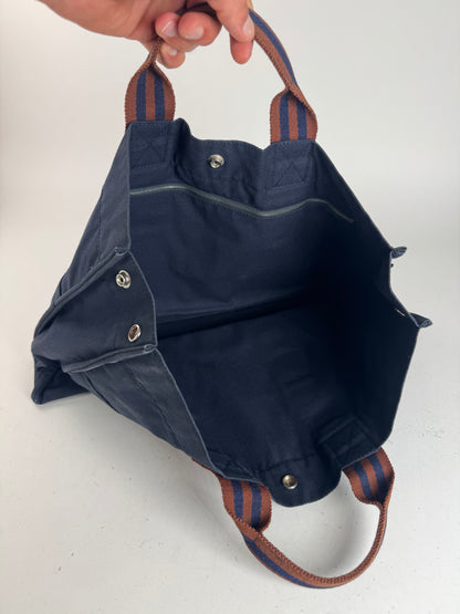 Sac cabas vintage Hermès en toile bleu marine rouge