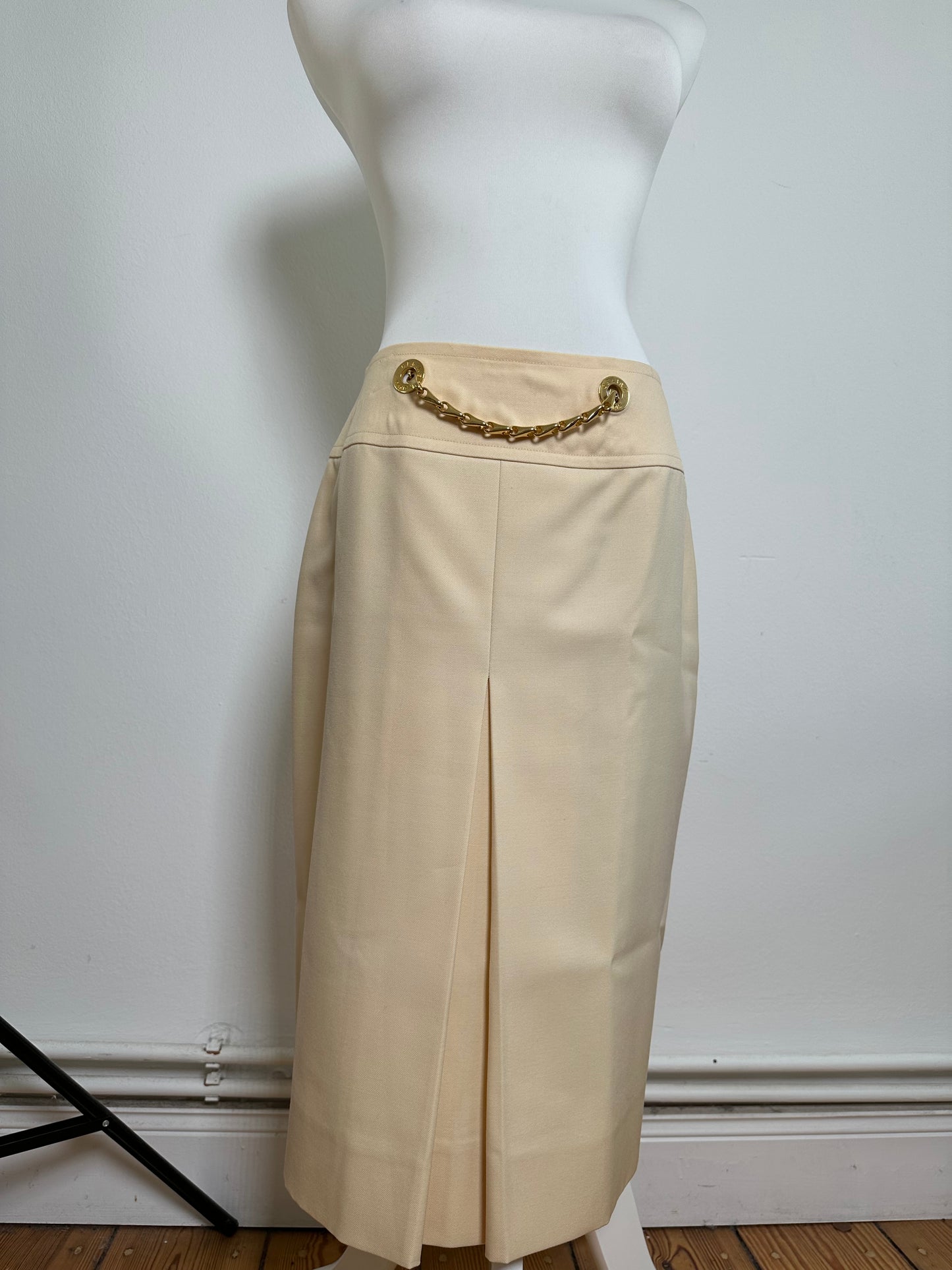 Vintage Celine Wool Skirt Cream Gold Chain M