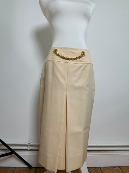 Vintage Celine Wool Skirt Cream Gold Chain M