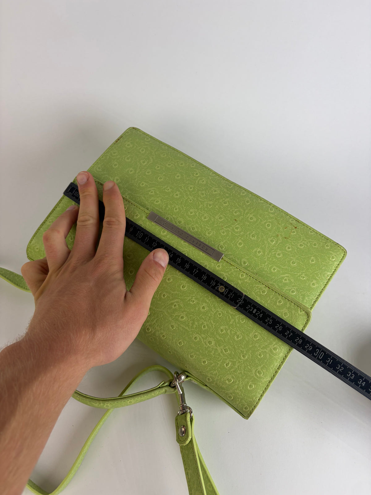 Vintage Roberto Embossed Leather Flap Crossbody Bag Early 2000s Light Green