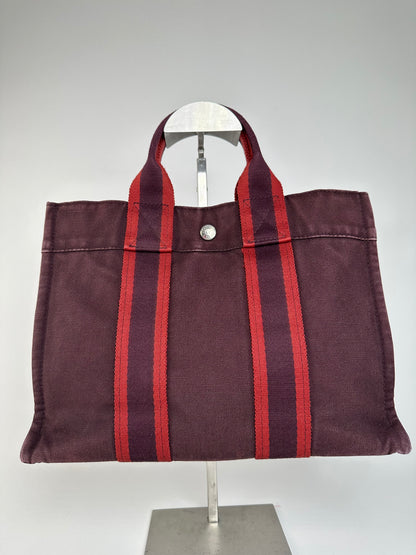 Vintage Hermes Canvas Mini Tote Bag Purple Red