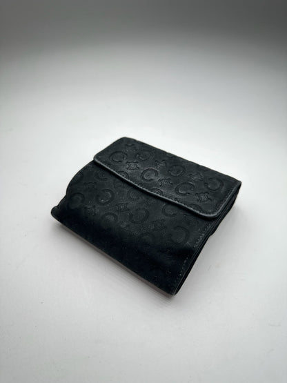 Vintage Celine Macadam Monogram Velour Leather Wallet black