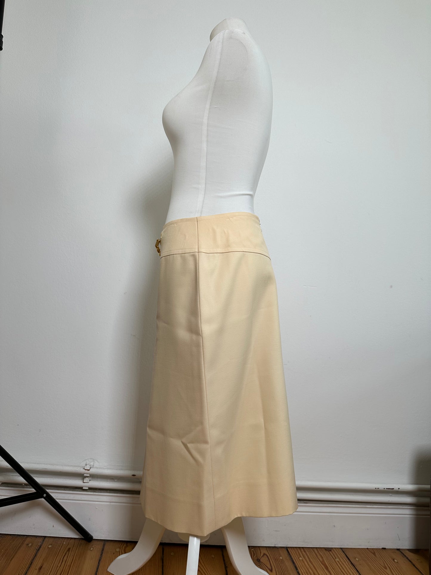 Vintage Celine Wool Skirt Cream Gold Chain M