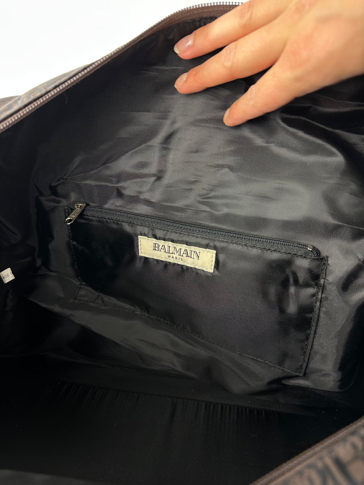 Vintage Balmain BB Monogram Canvas Duffle Bag Late 1990s Dark Brown