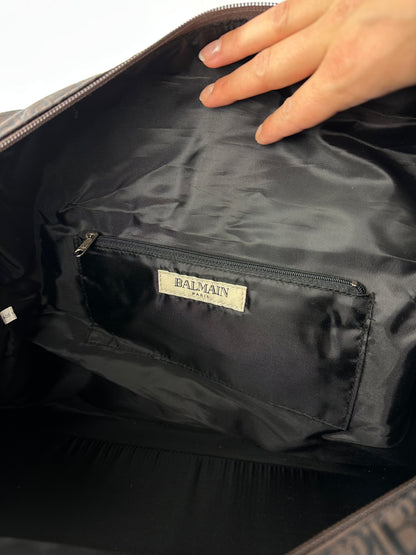 Vintage Balmain BB Monogram Canvas Duffle Bag Late 1990s Dark Brown
