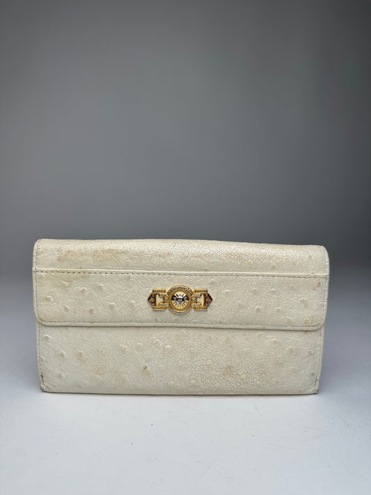 Vintage Gianni Versace Ostrich Leather Long Wallet Beige