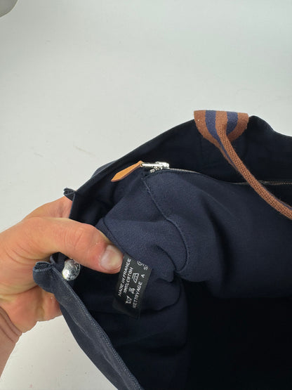 Sac cabas vintage Hermès en toile bleu marine rouge