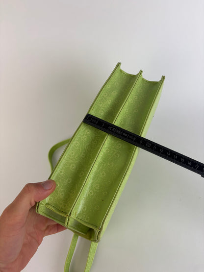 Vintage Roberto Embossed Leather Flap Crossbody Bag Early 2000s Light Green