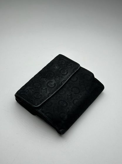 Vintage Celine Macadam Monogram Velour Leather Wallet black