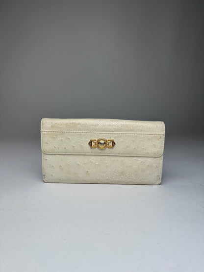 Vintage Gianni Versace Ostrich Leather Long Wallet Beige