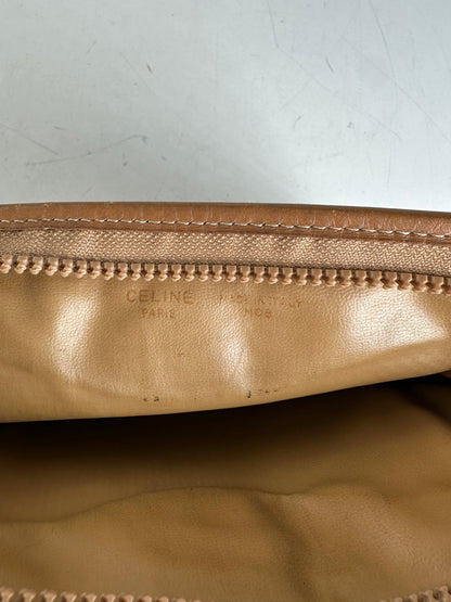 Vintage Celine Coated Canvas Pouch Beige Tan Gold Zip