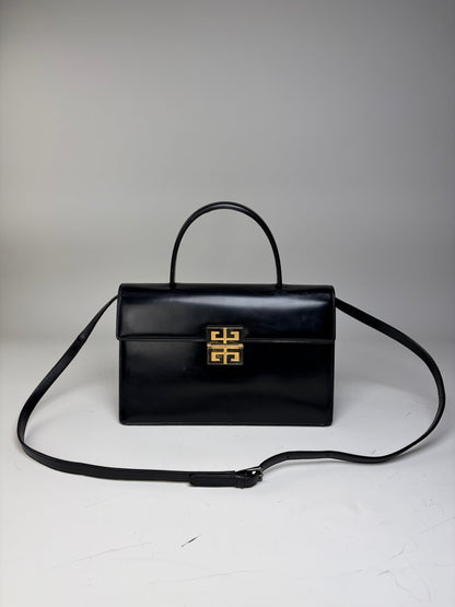 Vintage Givenchy G Logo Smooth Leather Bag Black Gold