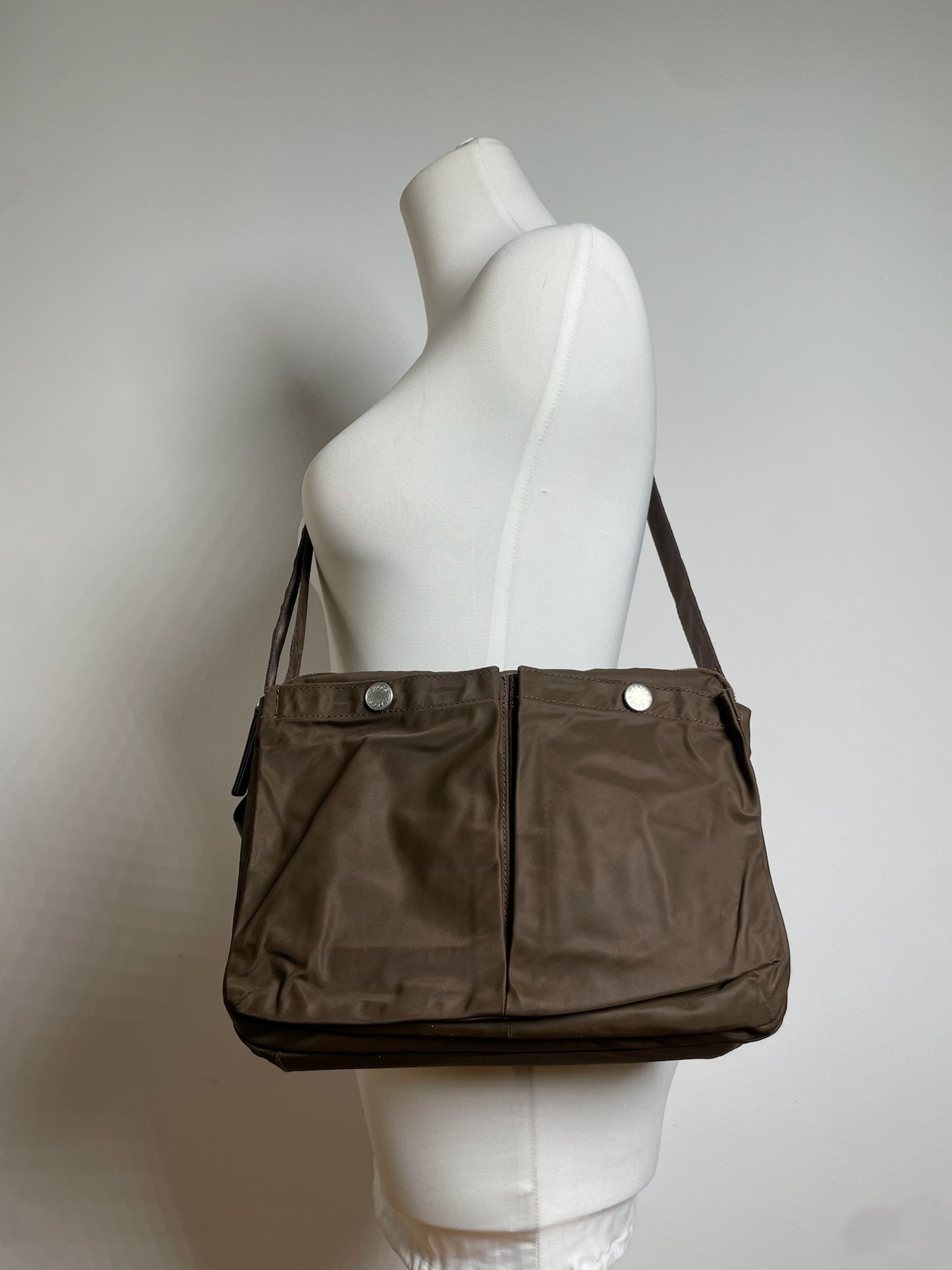 Vintage Yohji Yamamoto Y Saccs Polyester Leather Multiway Bag Khaki Brown