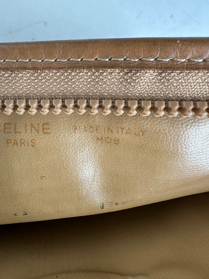 Vintage Celine Coated Canvas Pouch Beige Tan Gold Zip