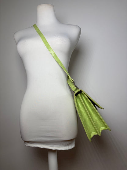 Vintage Roberto Embossed Leather Flap Crossbody Bag Early 2000s Light Green