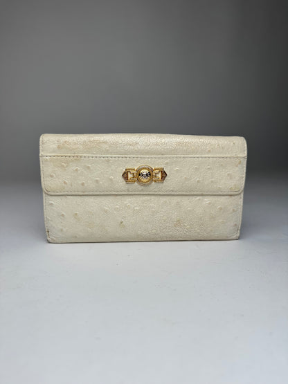 Vintage Gianni Versace Ostrich Leather Long Wallet Beige