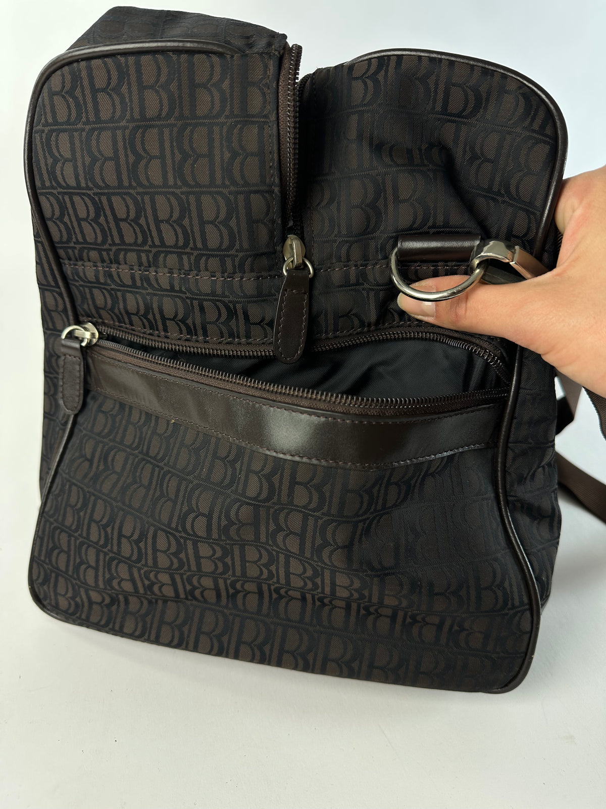 Vintage Balmain BB Monogram Canvas Duffle Bag Late 1990s Dark Brown