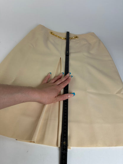 Vintage Celine Wool Skirt Cream Gold Chain M