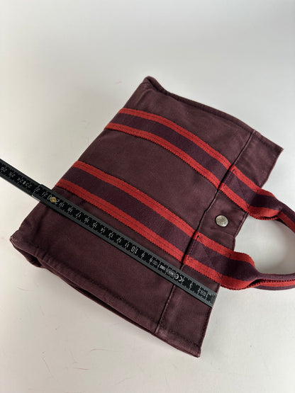 Vintage Hermes Canvas Mini Tote Bag Purple Red