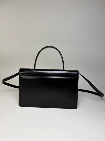 Vintage Givenchy G Logo Smooth Leather Bag Black Gold