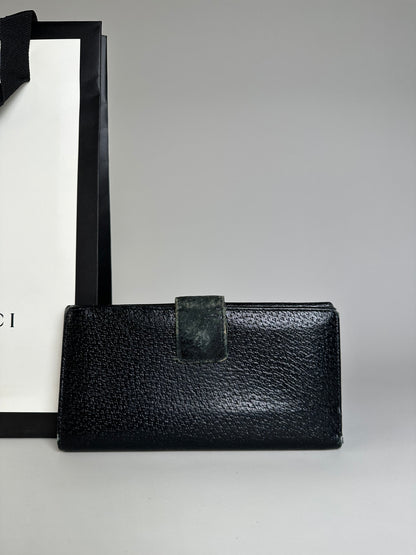 Vintage Gucci Textured Leather Wallet Black Silver