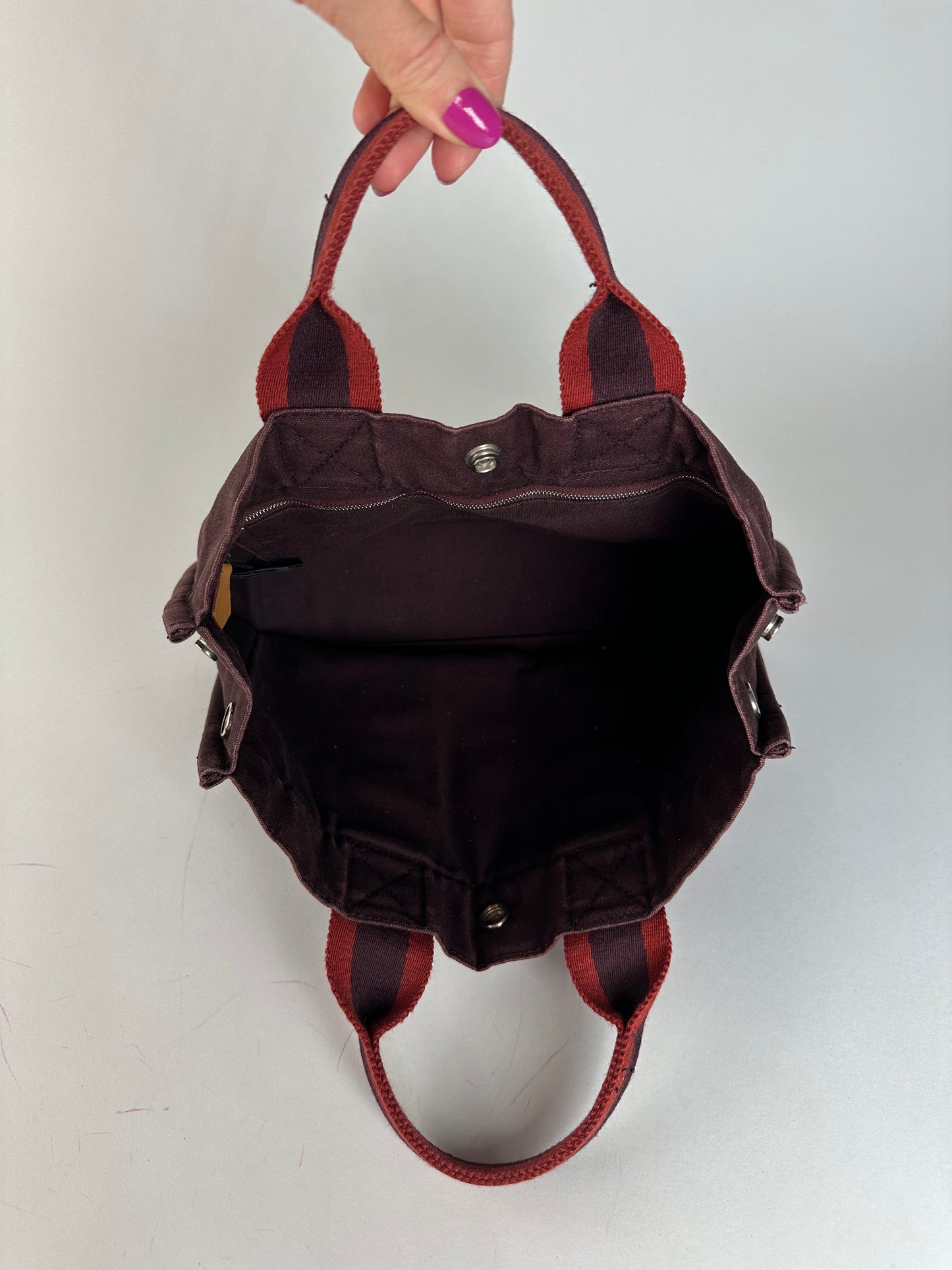 Vintage Hermes Canvas Mini Tote Bag Purple Red