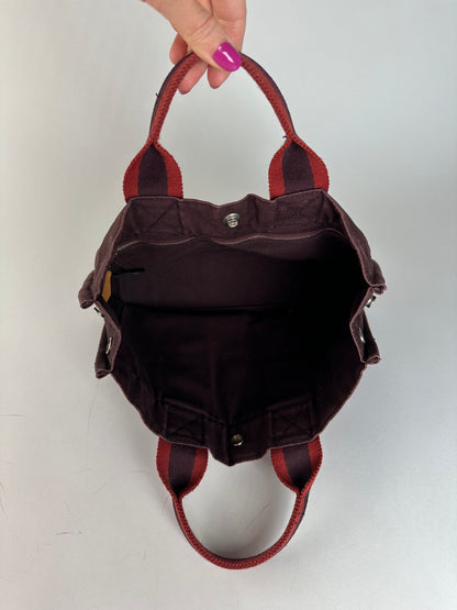 Vintage Hermes Canvas Mini Tote Bag Purple Red