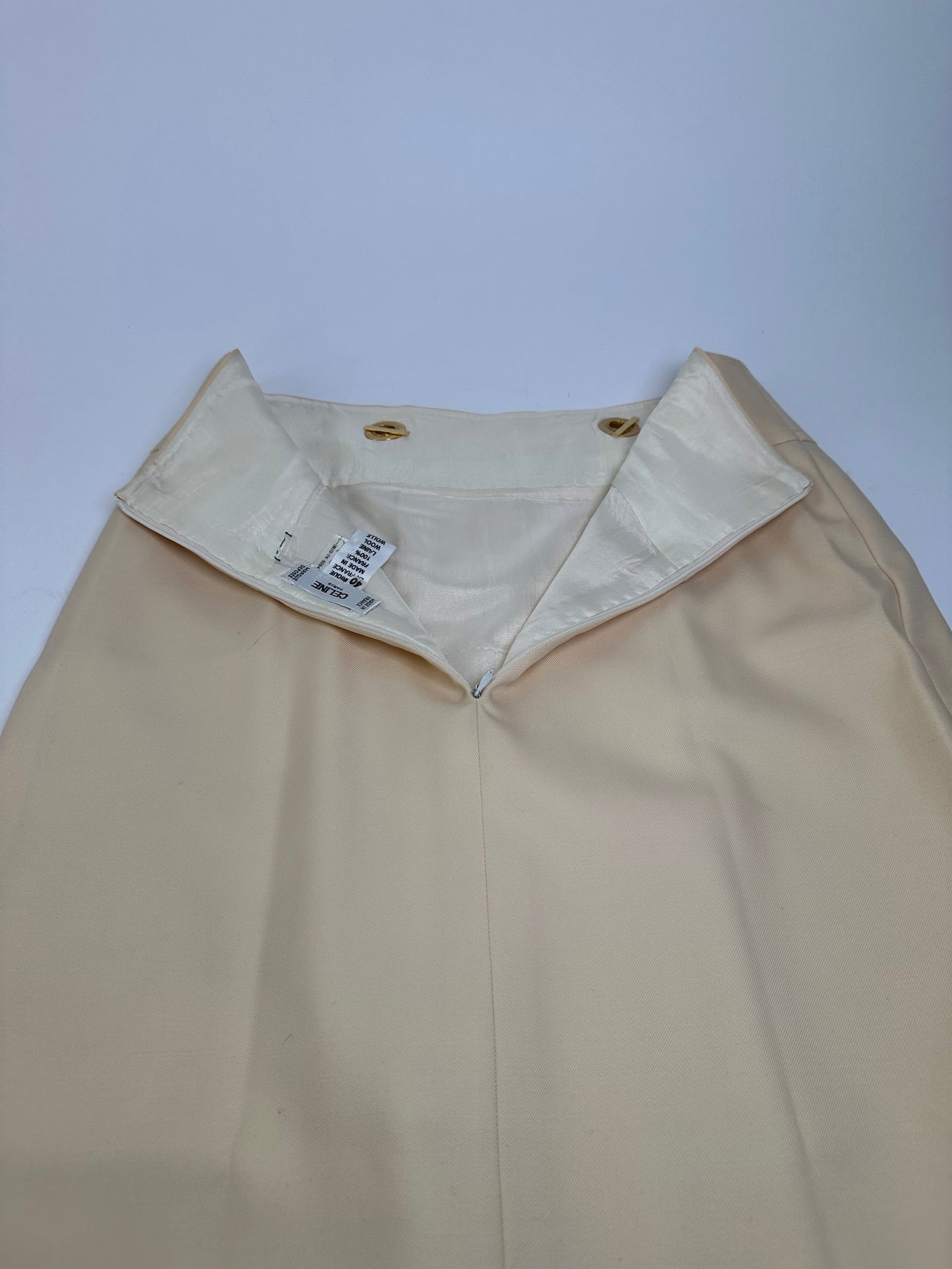 Vintage Celine Wool Skirt Cream Gold Chain M