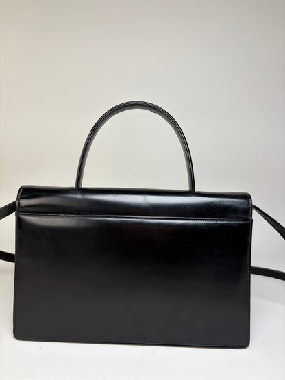 Vintage Givenchy G Logo Smooth Leather Bag Black Gold