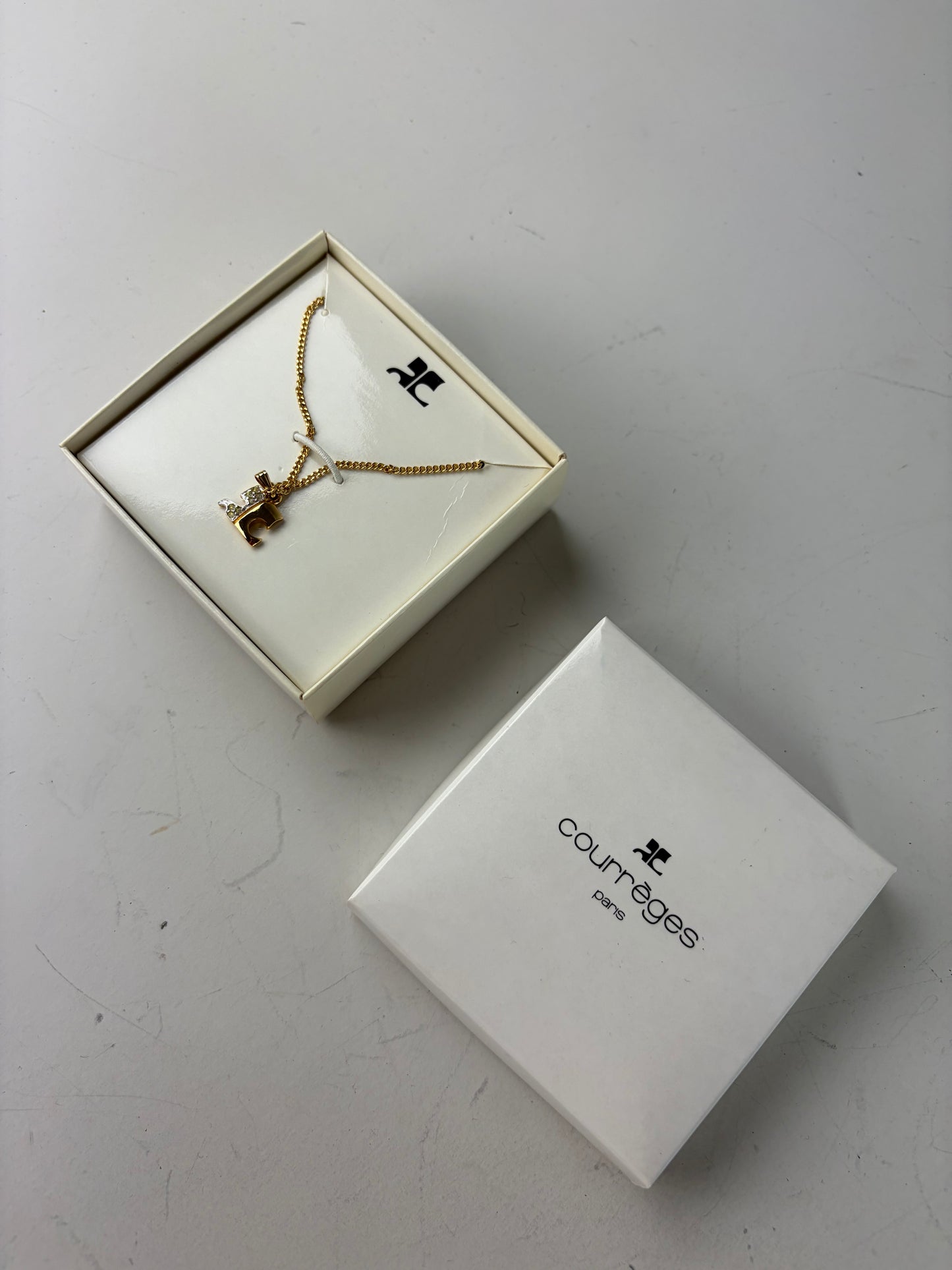 Vintage Courreges Crystal Accent Chain Necklace Gold New in Box