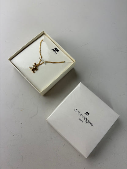 Vintage Courreges Crystal Accent Chain Necklace Gold New in Box