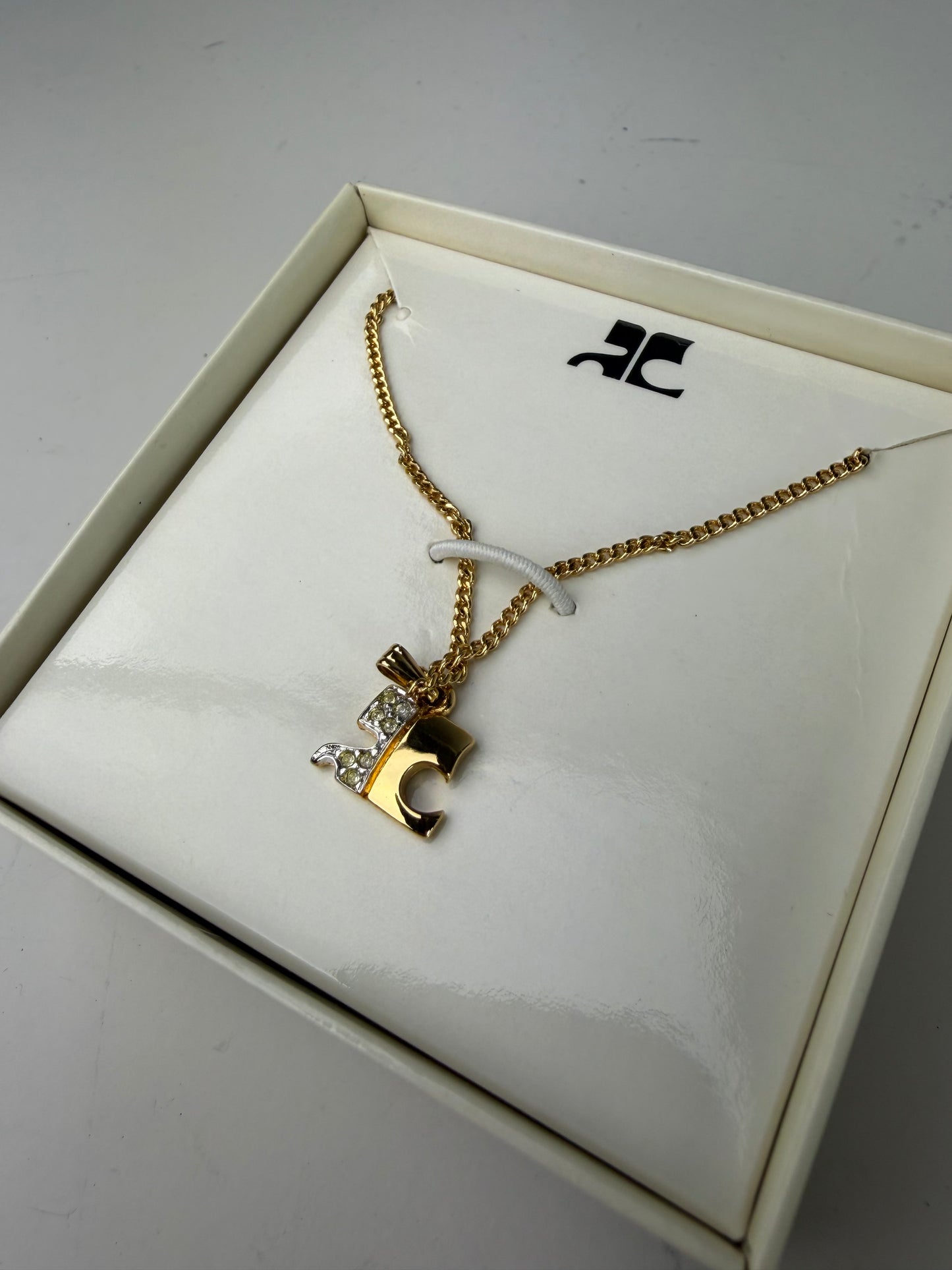 Vintage Courreges Crystal Accent Chain Necklace Gold New in Box