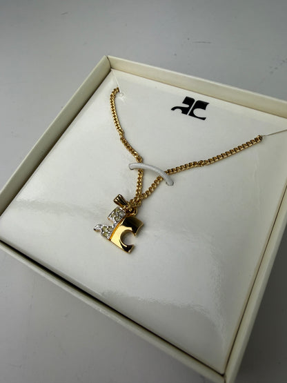 Vintage Courreges Crystal Accent Chain Necklace Gold New in Box