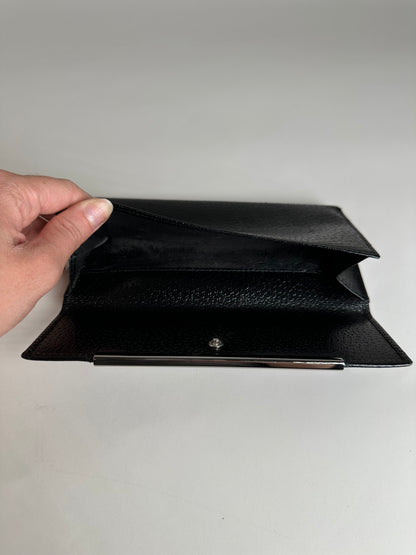 Vintage Gucci Textured Leather Wallet Black Silver
