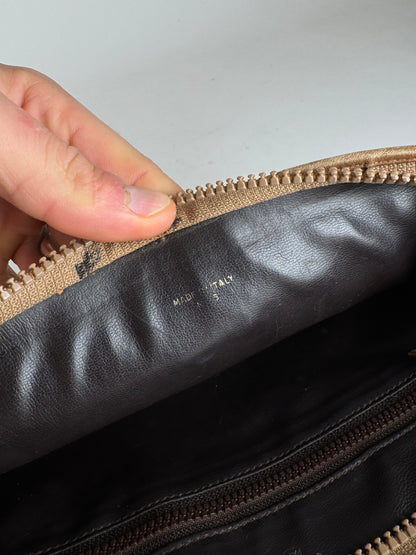 Vintage Celine Paris Leather monogram Clutch Brown beige