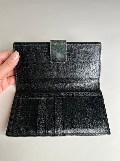 Vintage Gucci Textured Leather Wallet Black Silver