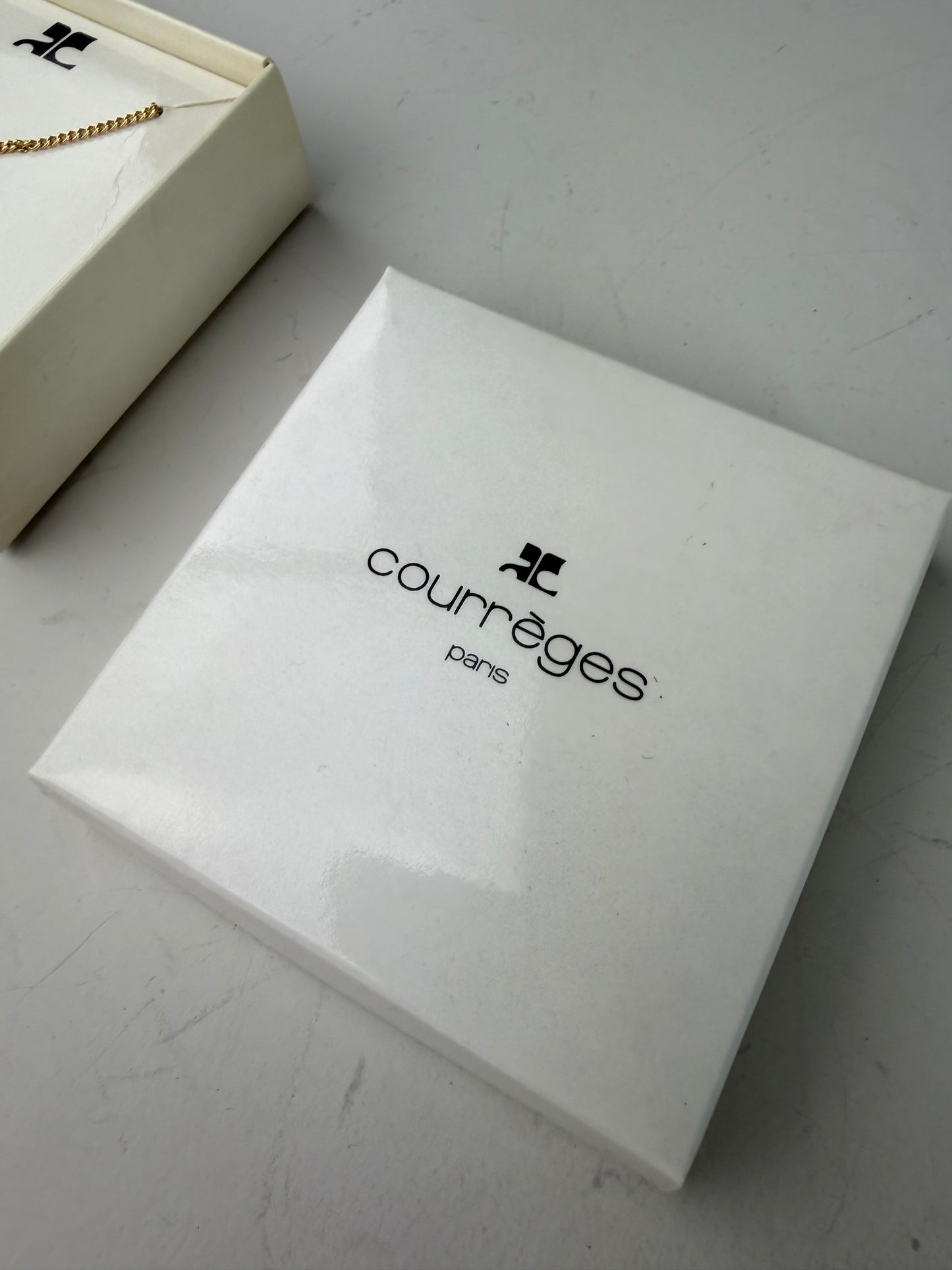 Vintage Courreges Crystal Accent Chain Necklace Gold New in Box