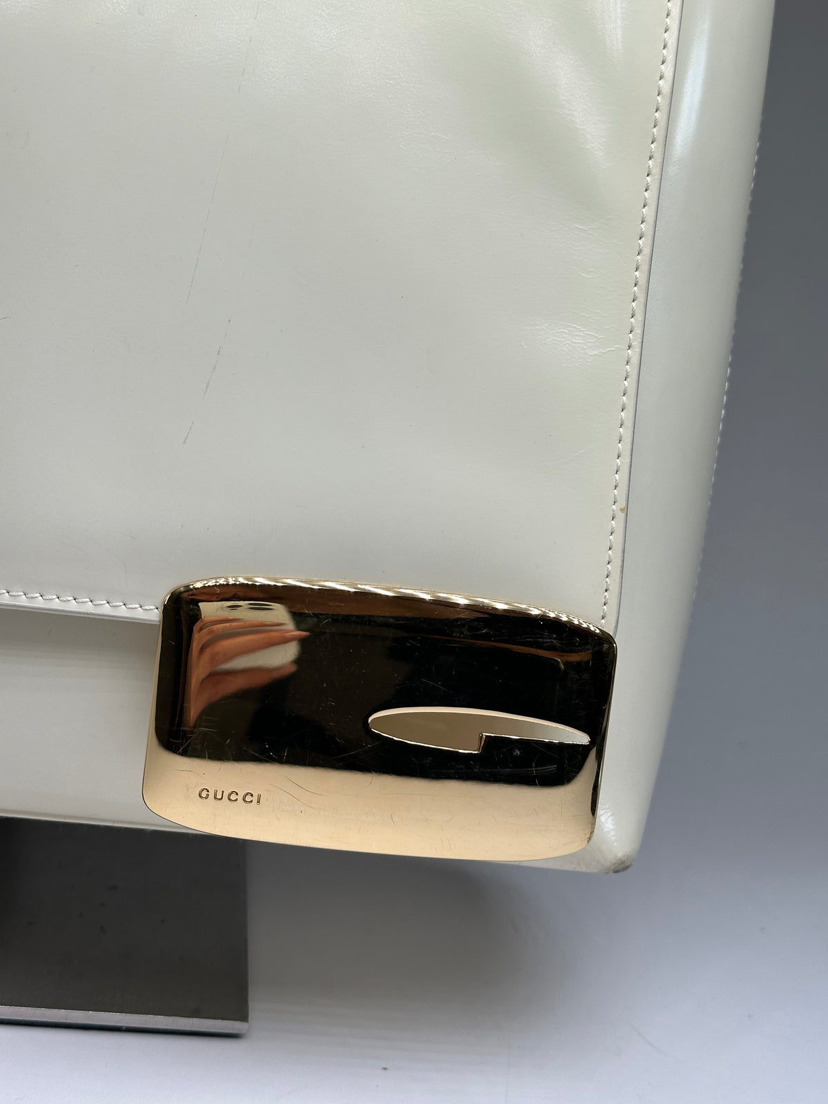 Vintage Gucci Structured Leather Tote Late 1990s Cream
