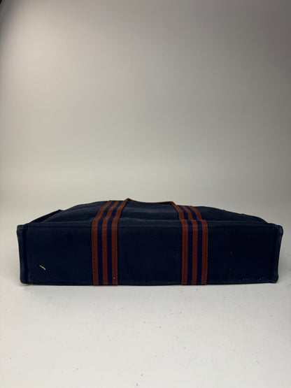 Sac cabas vintage Hermès en toile bleu marine rouge